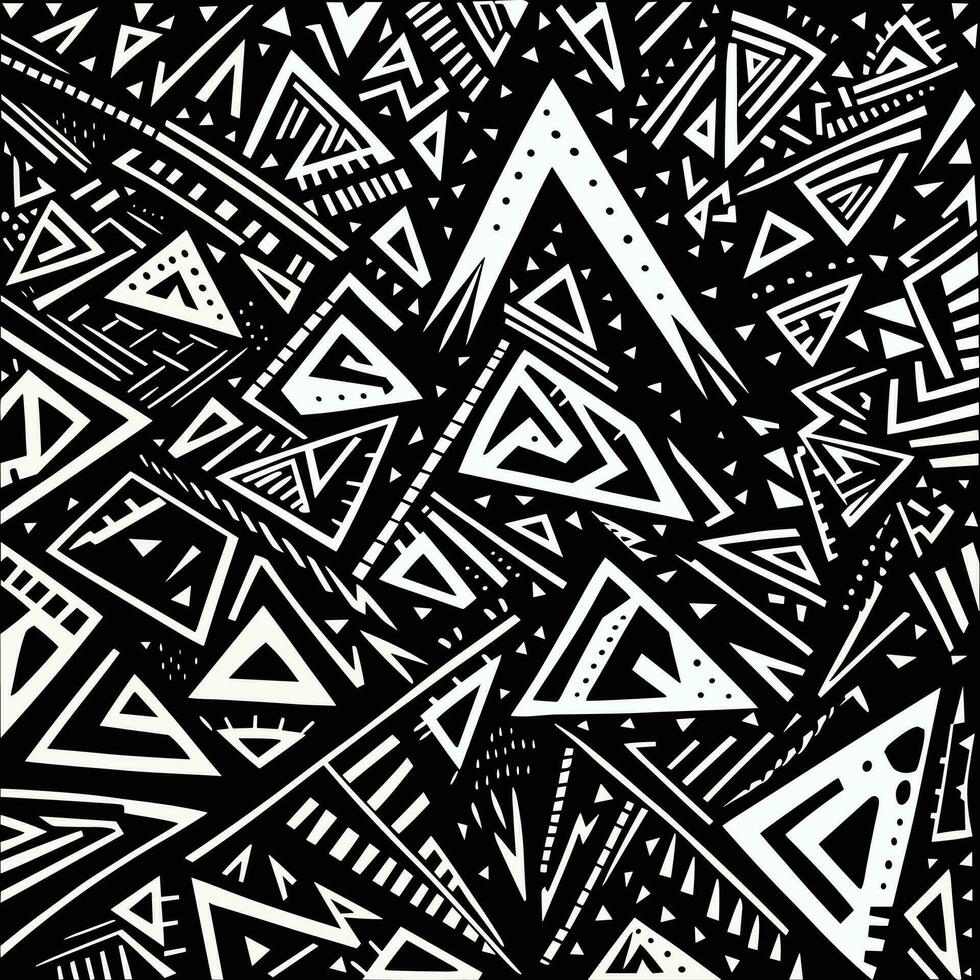 arrows in shape of triangles in black and white pattern, swirling vortexes, bold, cartoonish lines vector