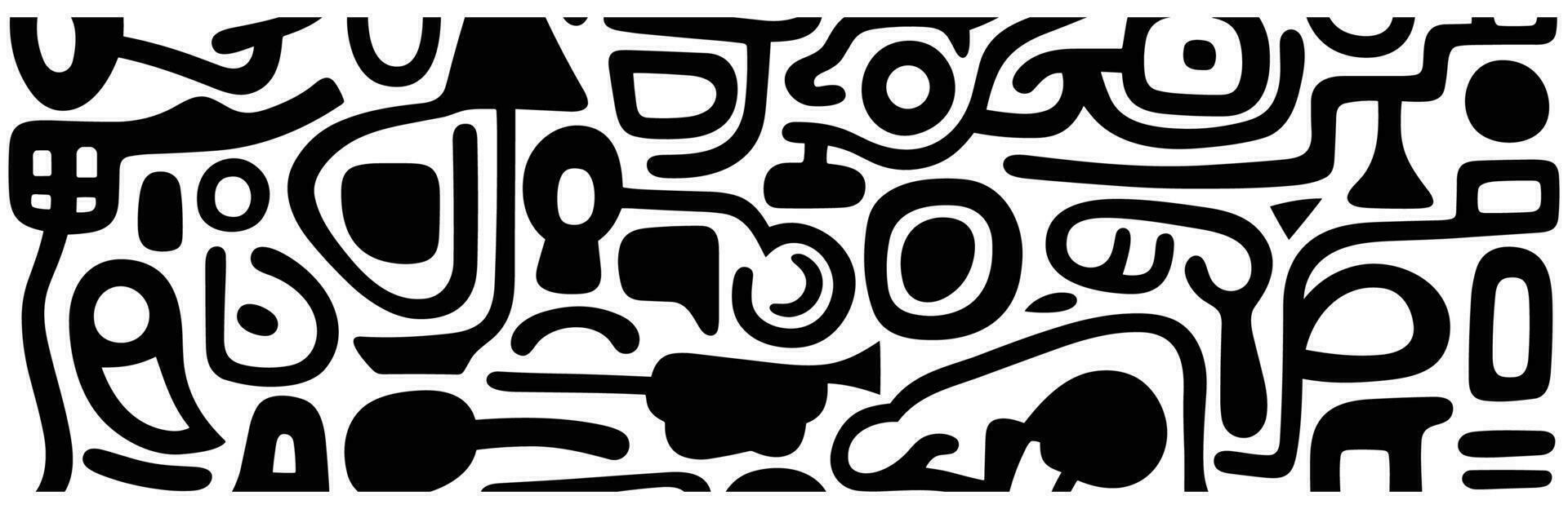 black patterns isolated on white, vector shapes dxf EPS, in the style of paul rand, shaped canvas