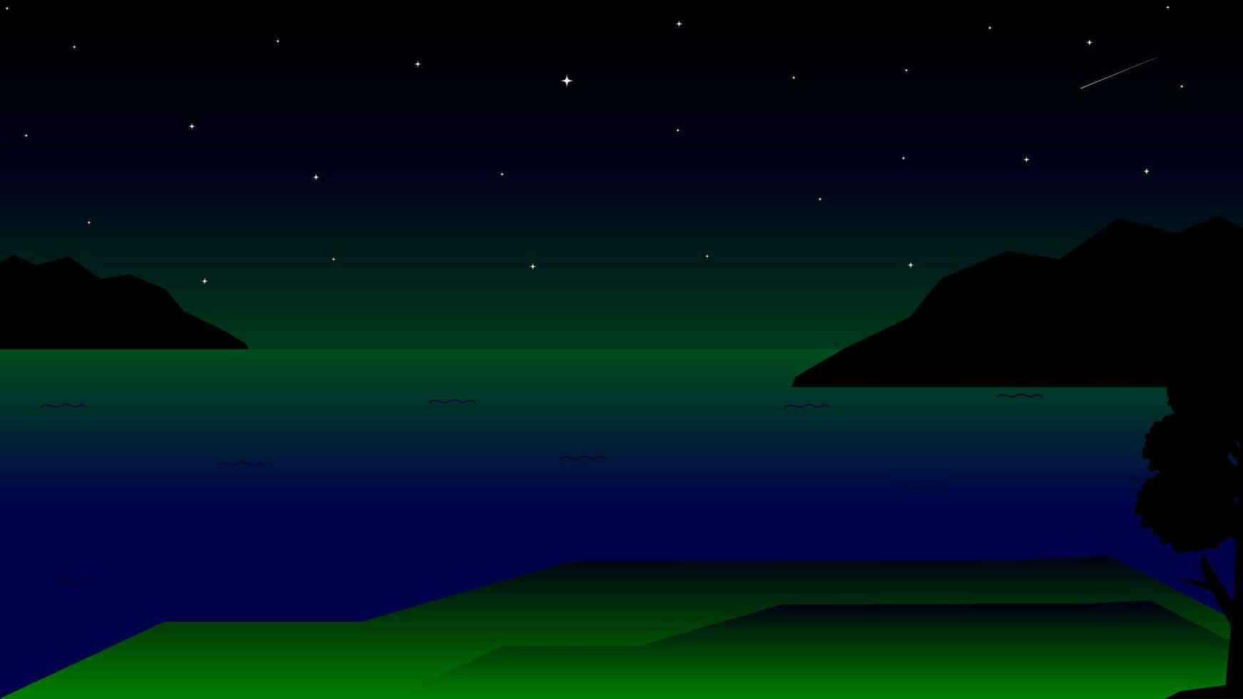 vector ilustración de ver de un solitario Oceano a noche con pequeño islas en cualquiera lado.