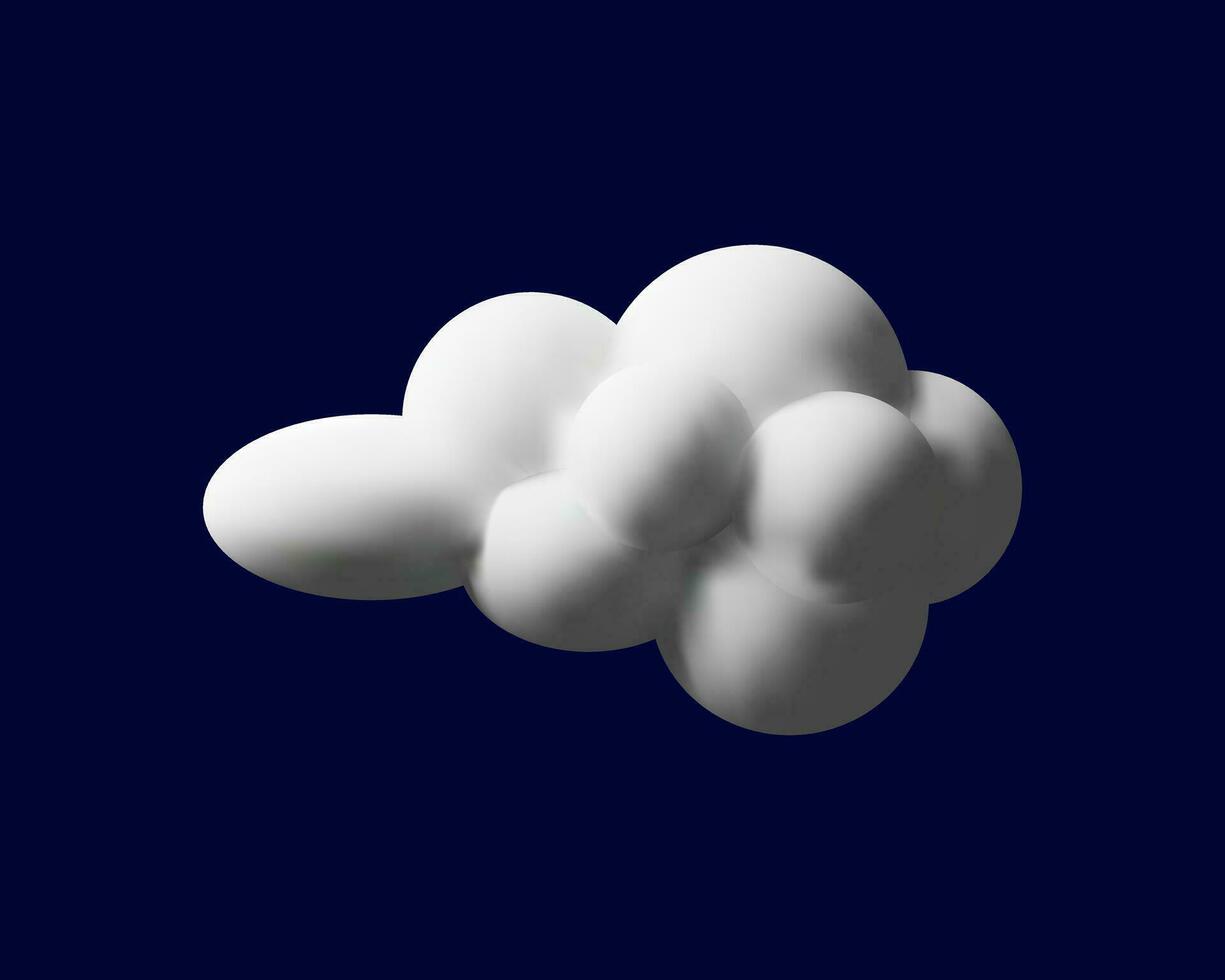 3D render fluffy cloud. Realistic modern icon in clay style. Vector illustration white element on blue sky background. Soft heaven. Meteorology symbol of cloudy weather