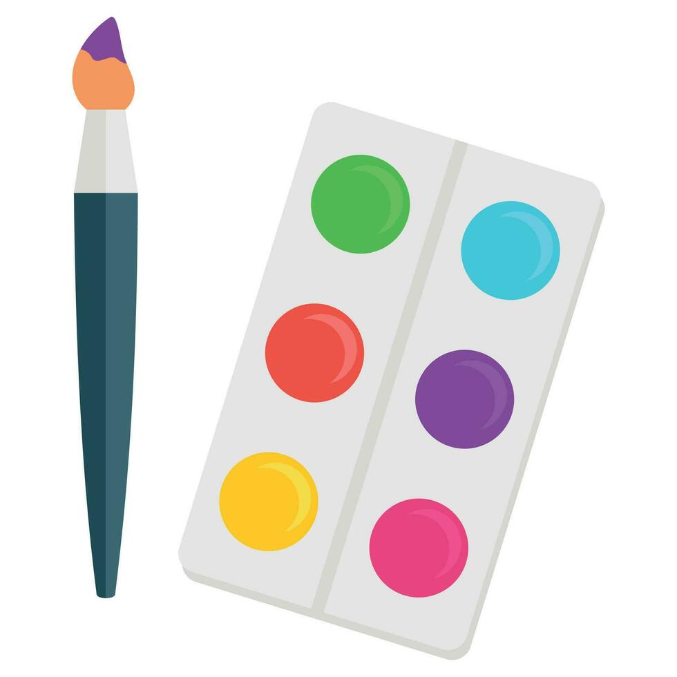 School color palette with paintbrush icon. Vector flat illustration