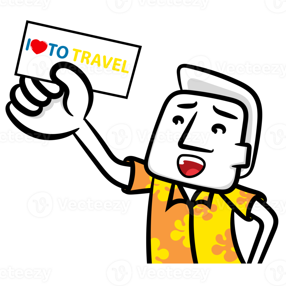 I love to travel cartoon man gesture png