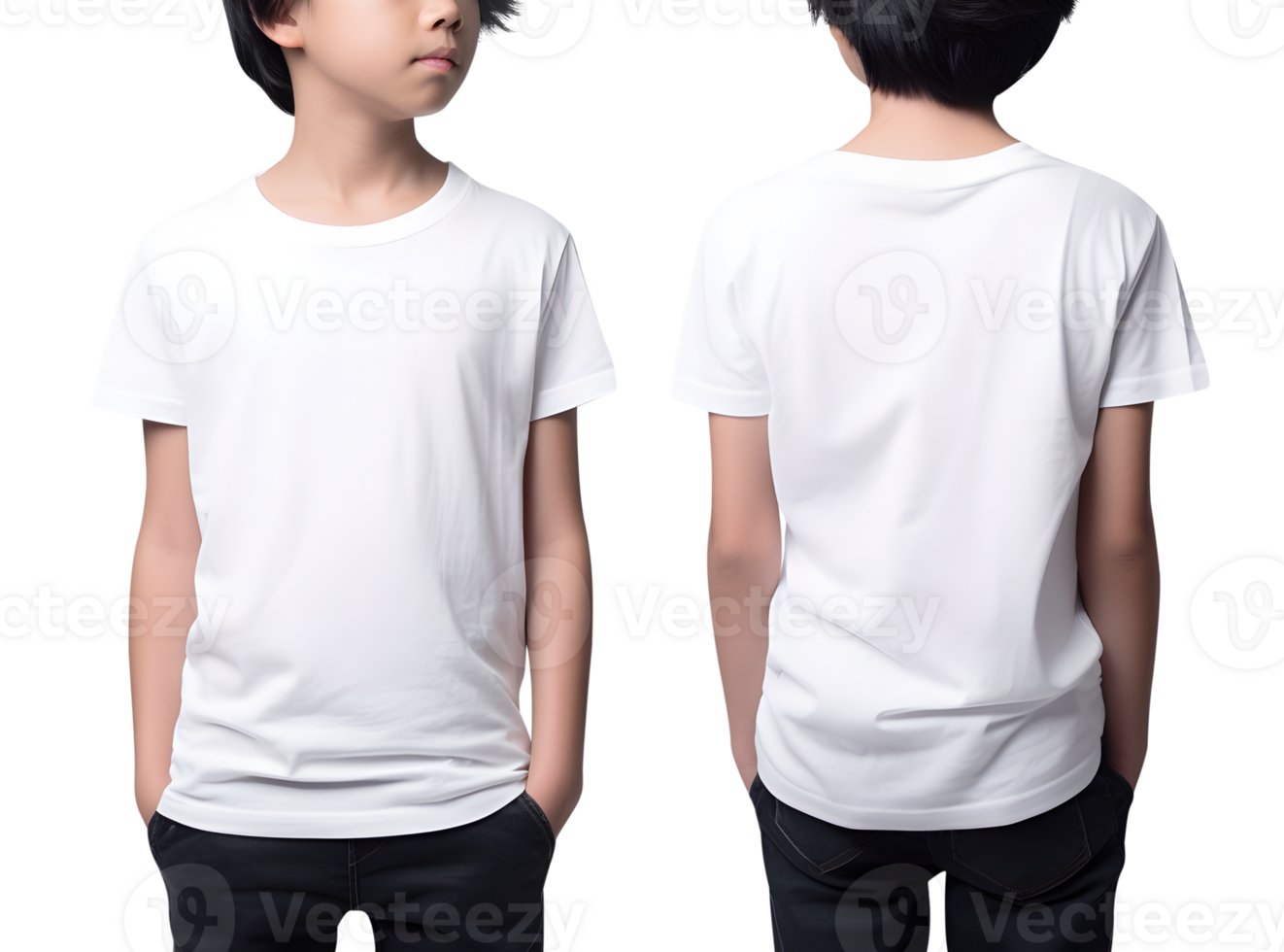 Young boy in white T shirt mockup front and back view, Cutout, AI Generative png