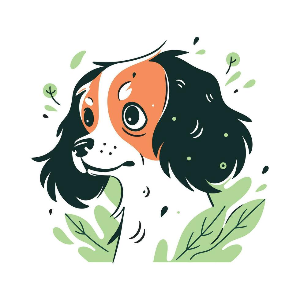 Happy Cute Dog Portrait Isolated on White Background, Puppy Doodle characters Illustration in Flat Style, Funny Dog Logo Vector Design