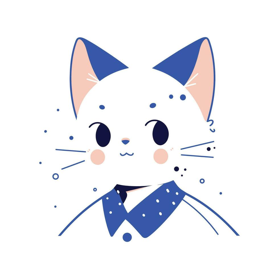 contento linda gato retrato aislado en blanco fondo, gatito personaje ilustración en plano estilo, gracioso perro logo diseño vector