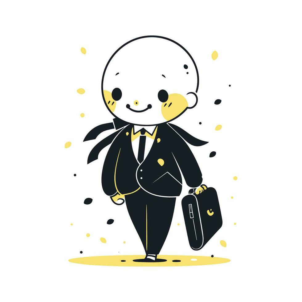 hombre caminando con maleta, empresario personaje en plano estilo, empresario dibujos animados vector ilustración diseño