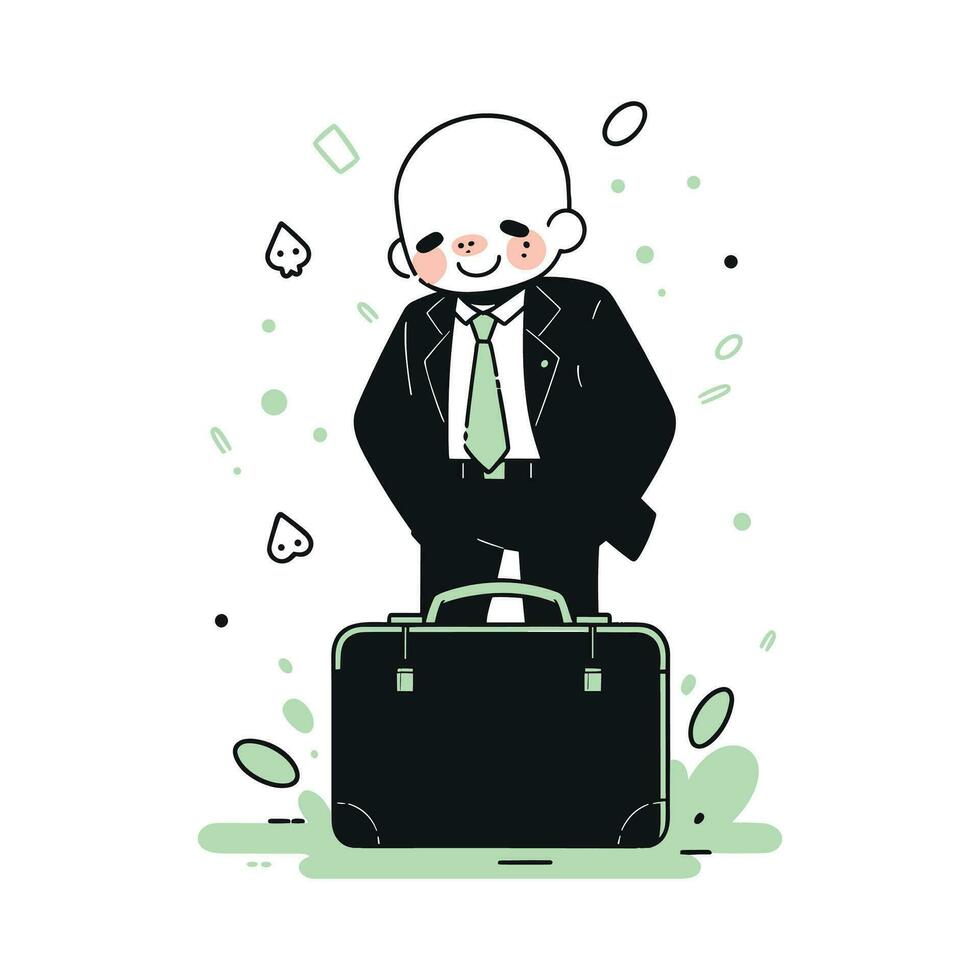 Man Walking with Suitcase, Businessman Character in Flat Style, Businessman Cartoon Vector Illustration Design