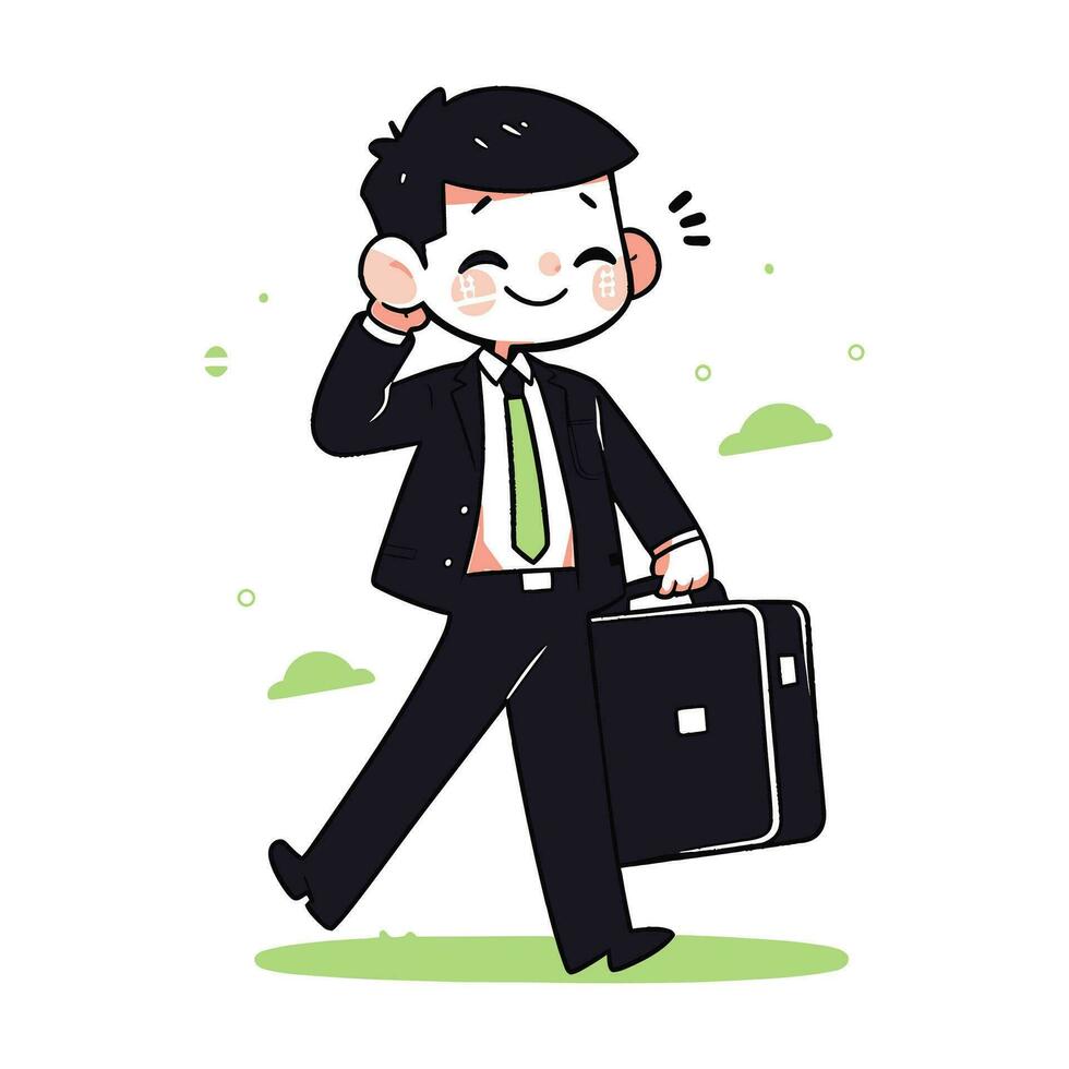 Man Walking with Suitcase, Businessman Character in Flat Style, Businessman Cartoon Vector Illustration Design