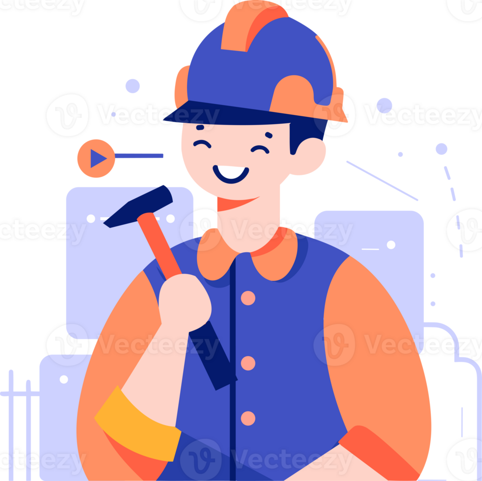 Hand Drawn Engineer or architect with house under construction in flat style png