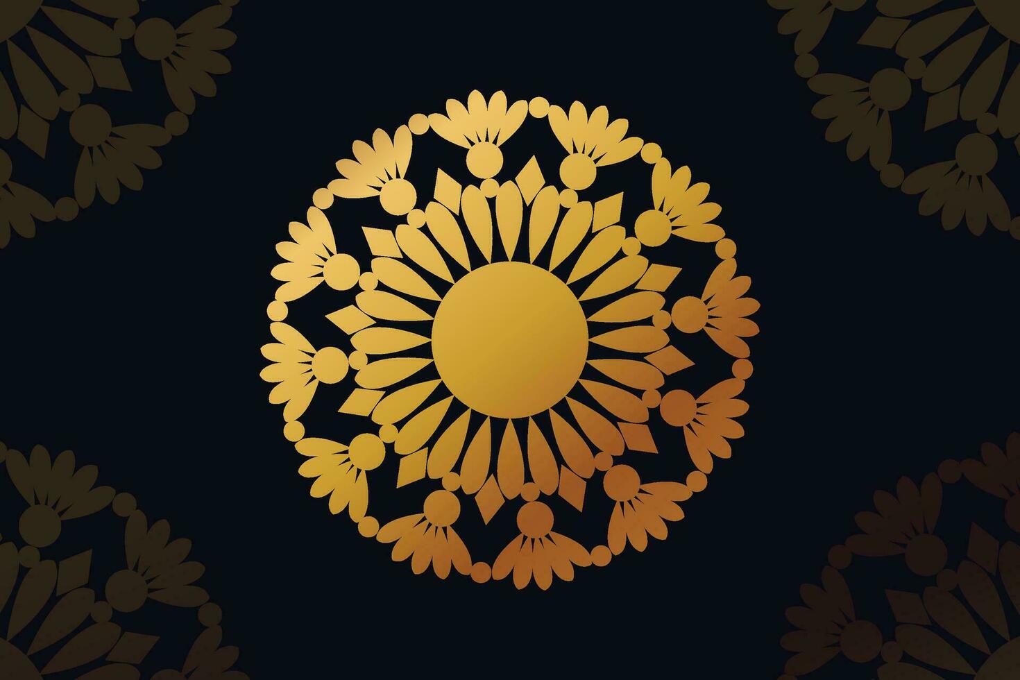 Mandala vector design with black background. Seamless mandala pattern with black background. Golden mandala with black background
