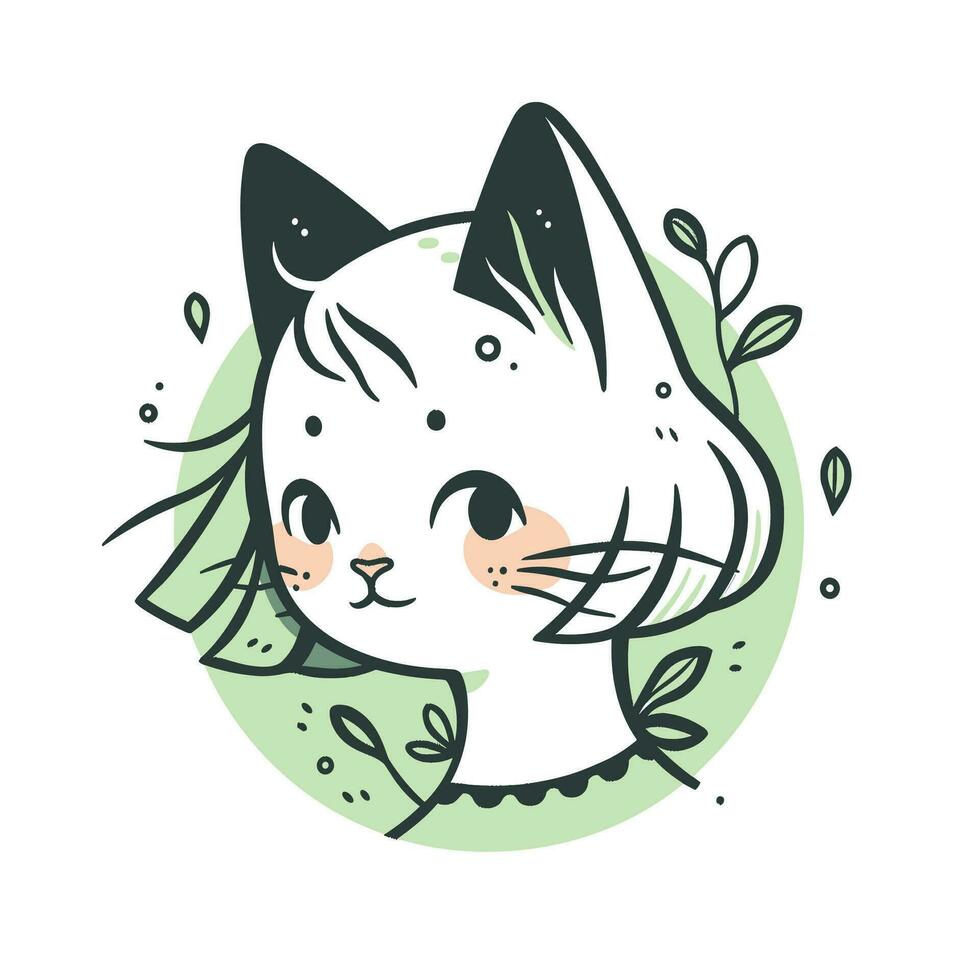 Happy Cute Cat Portrait Isolated on White Background, Kitty Character Illustration in Flat Style, Funny Dog Logo Design vector