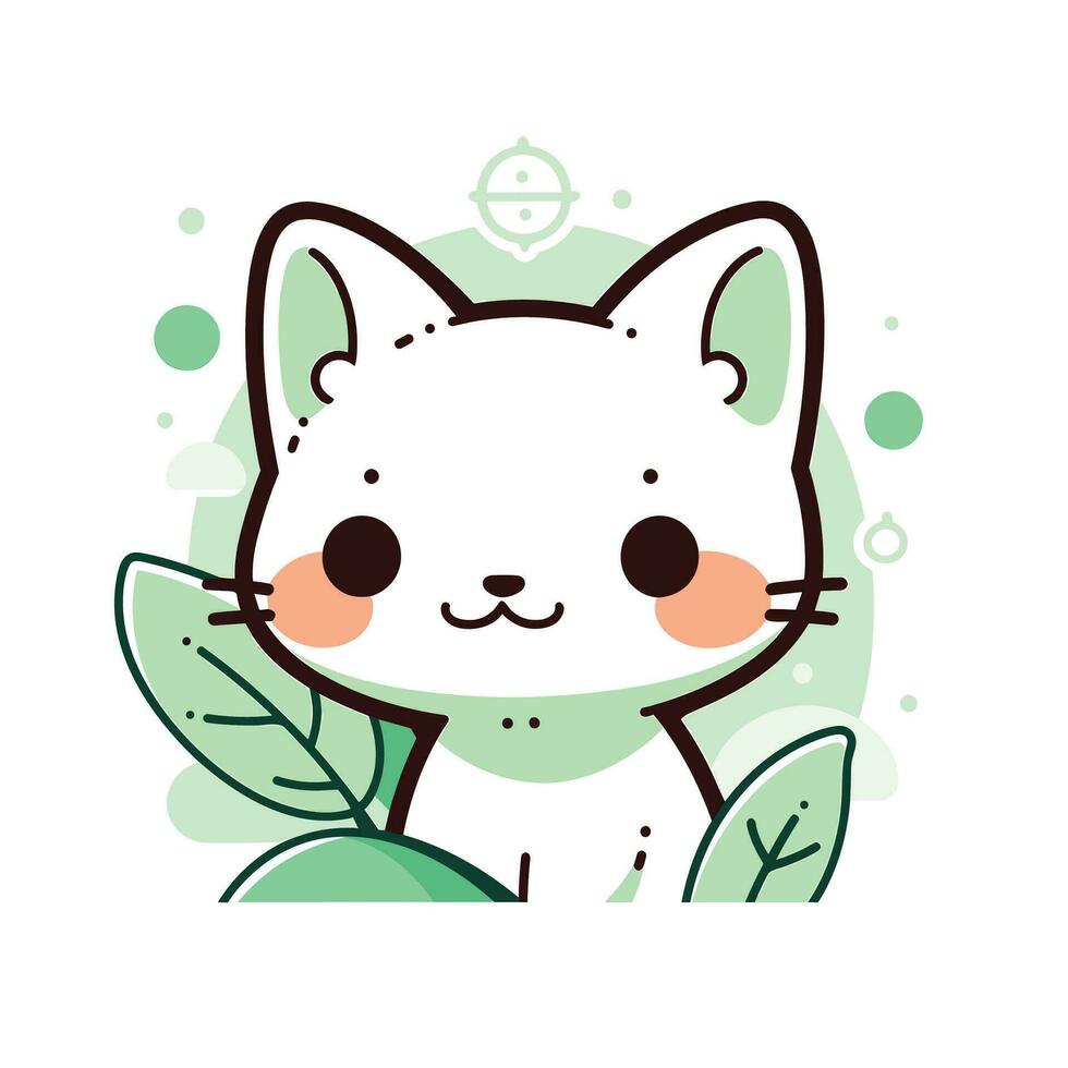 Happy Cute Cat Portrait Isolated on White Background, Kitty Character Illustration in Flat Style, Funny Dog Logo Design vector