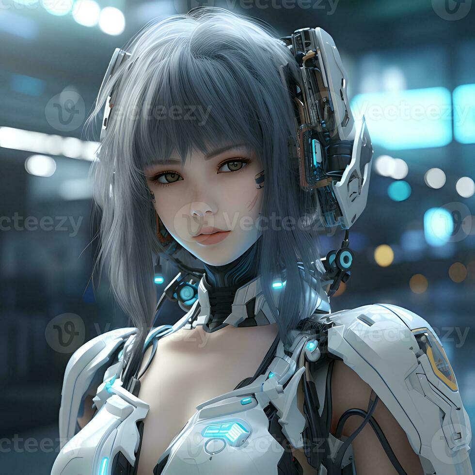 3d render of Mecha robot anime girl photo