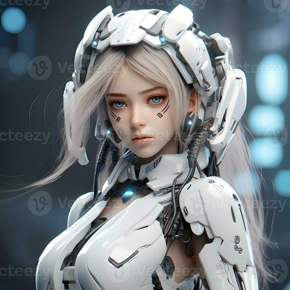 3d render of Mecha robot anime girl photo