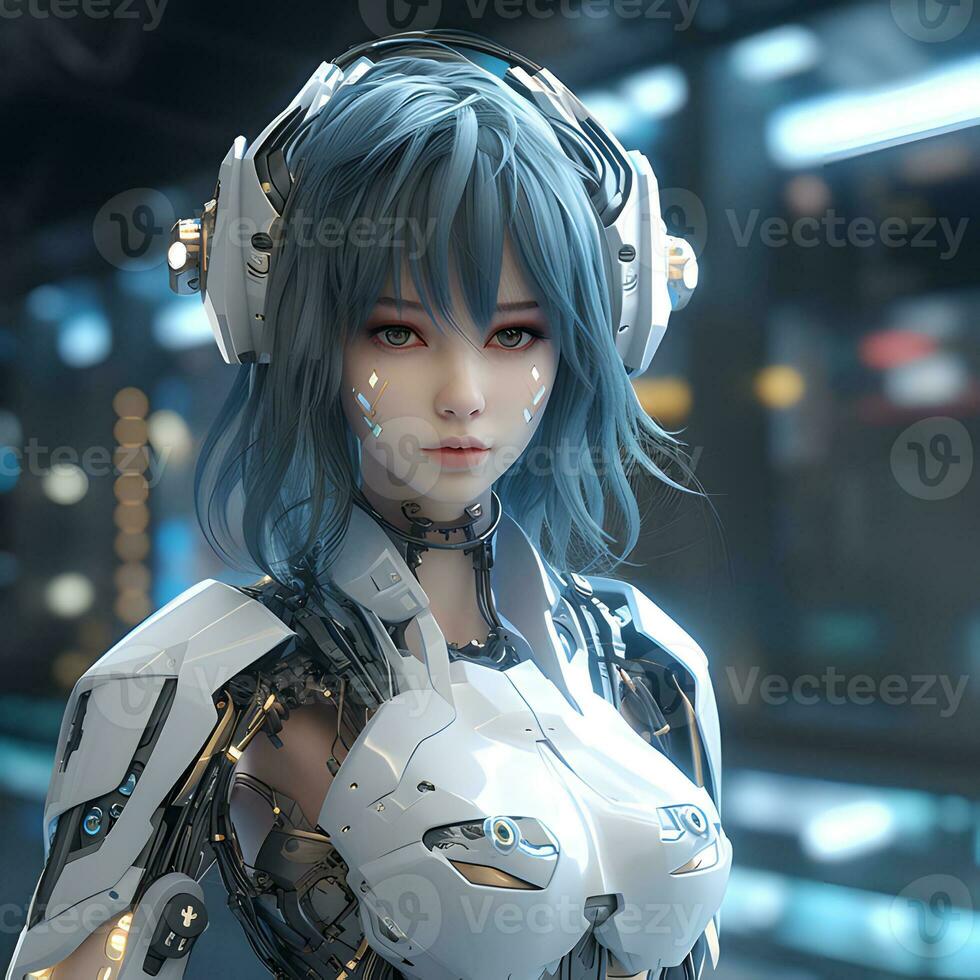 3d render of Mecha robot anime girl photo