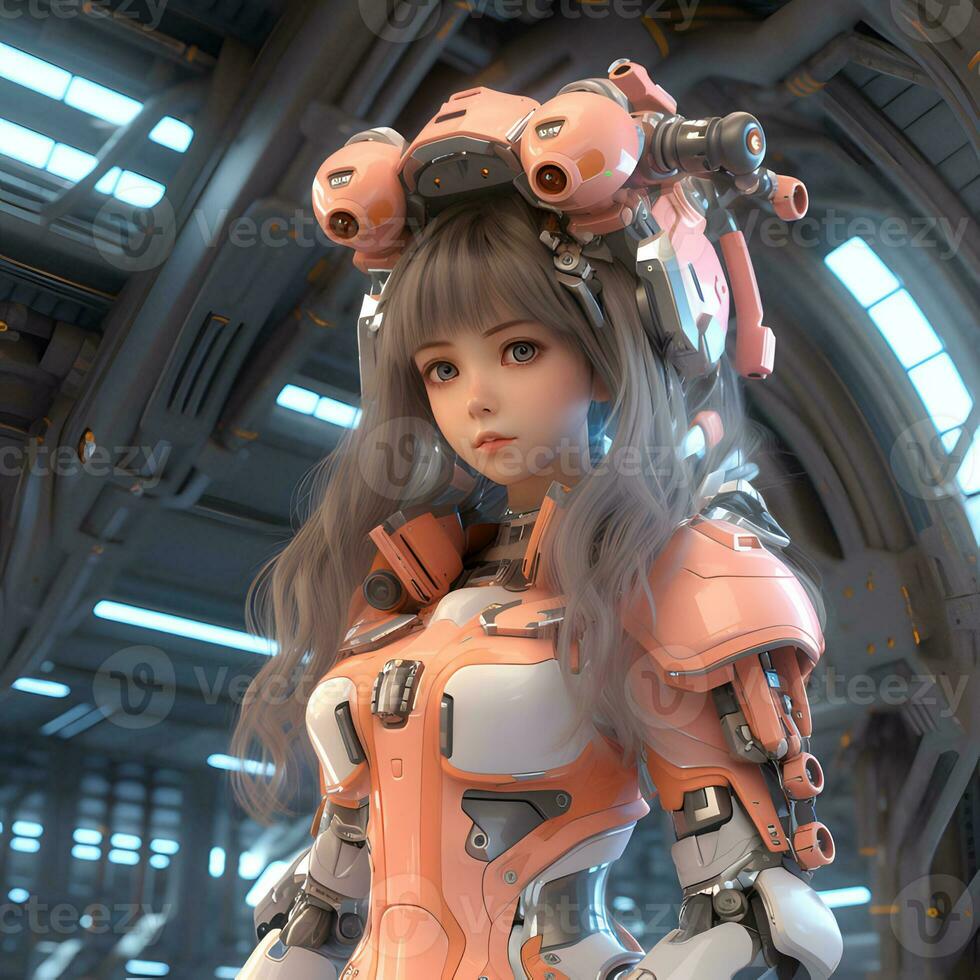 3d hacer de mecha robot anime niña foto