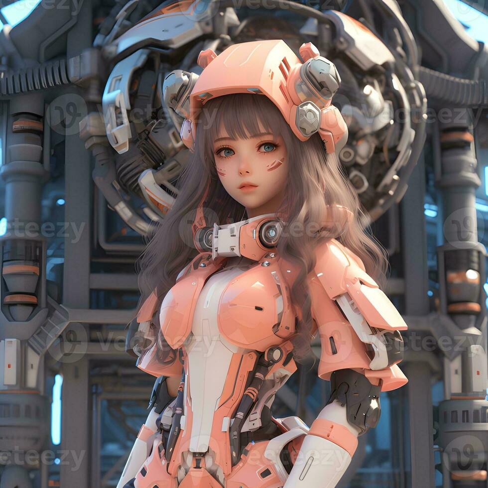 Premium Photo  3d render of mecha robot anime girl