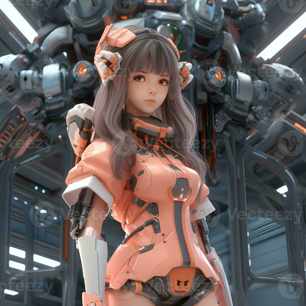 3d render of Mecha robot anime girl photo