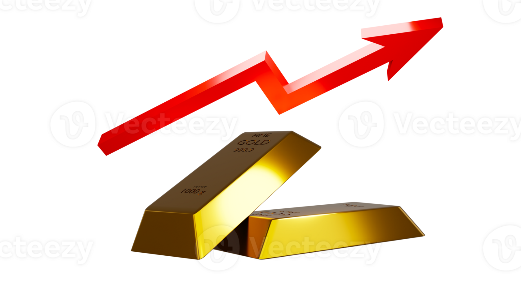 Gold coins with red arrow 3D rendering illustration transparency graphics png