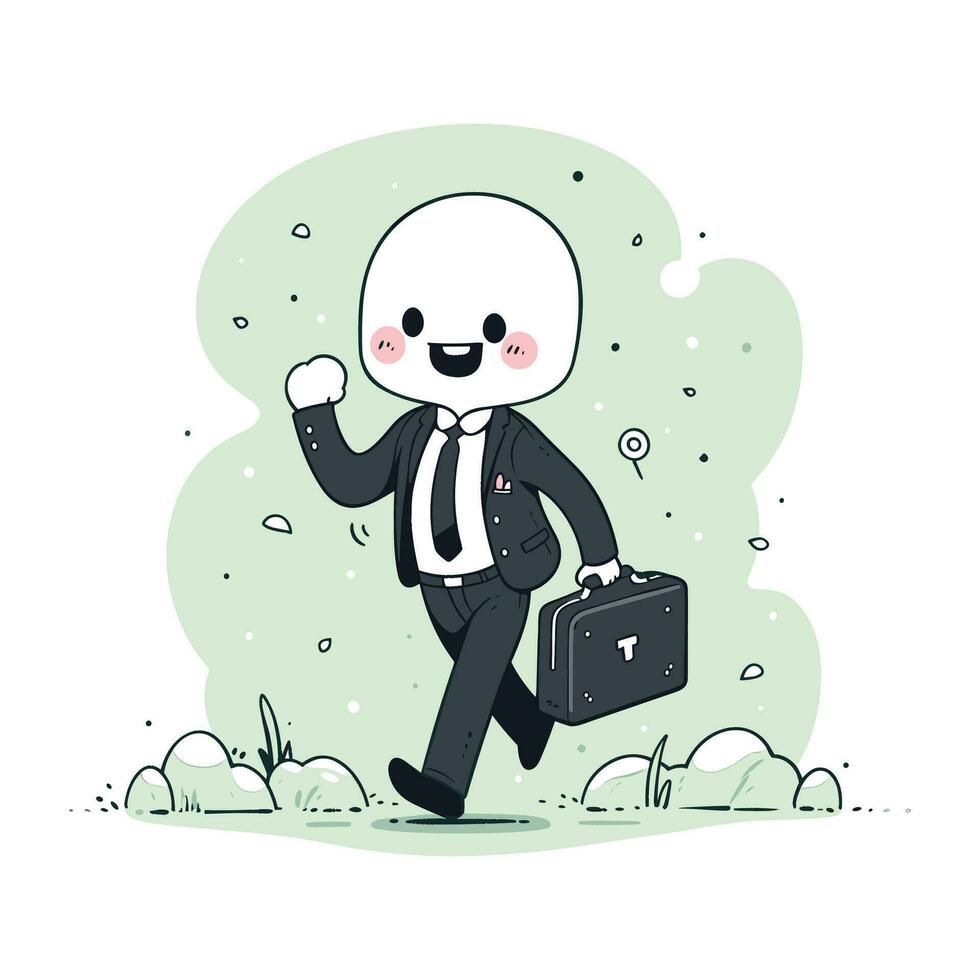 hombre caminando con maleta, empresario personaje en plano estilo, empresario dibujos animados vector ilustración diseño