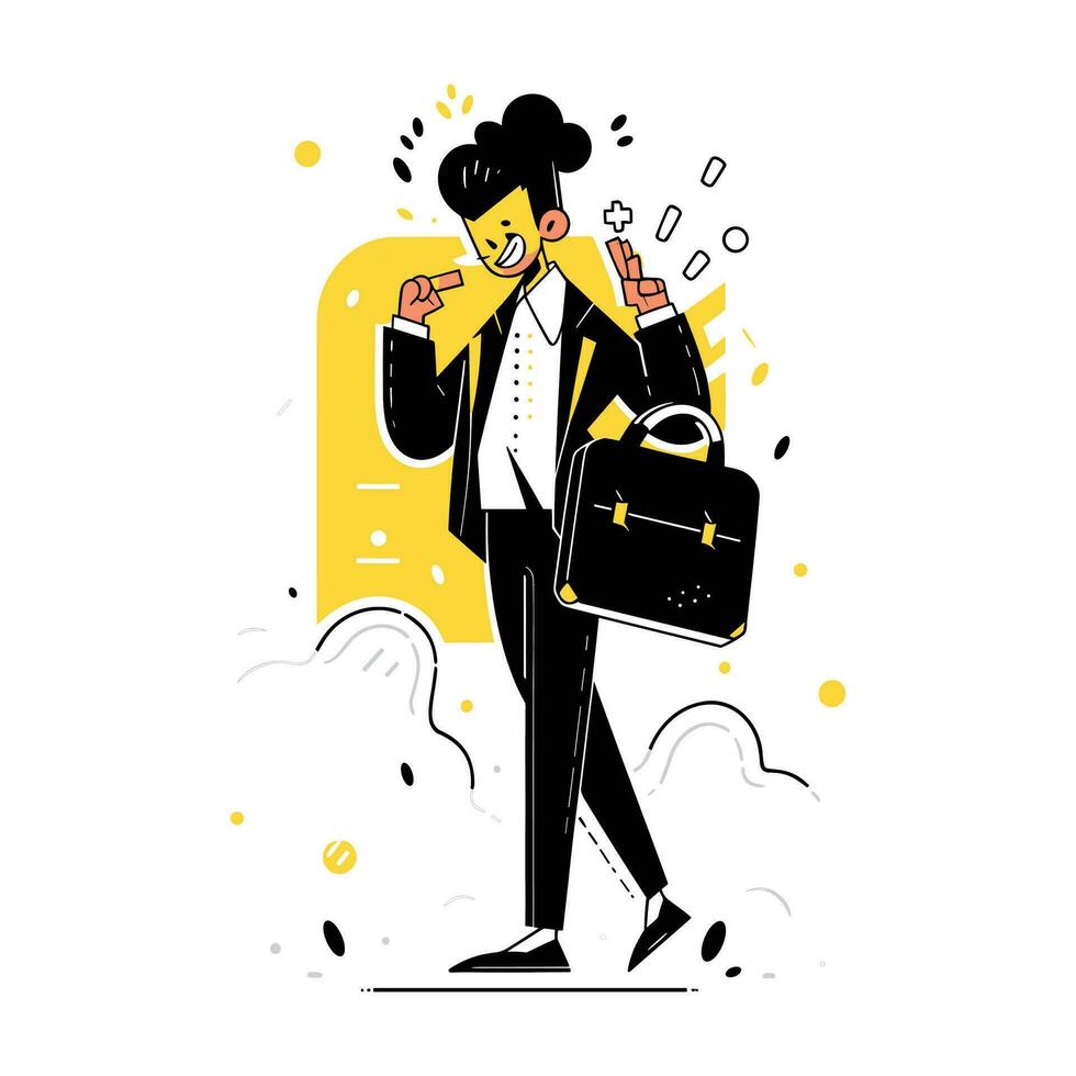 Man Walking with Suitcase, Businessman Character in Flat Style, Businessman Cartoon Vector Illustration Design