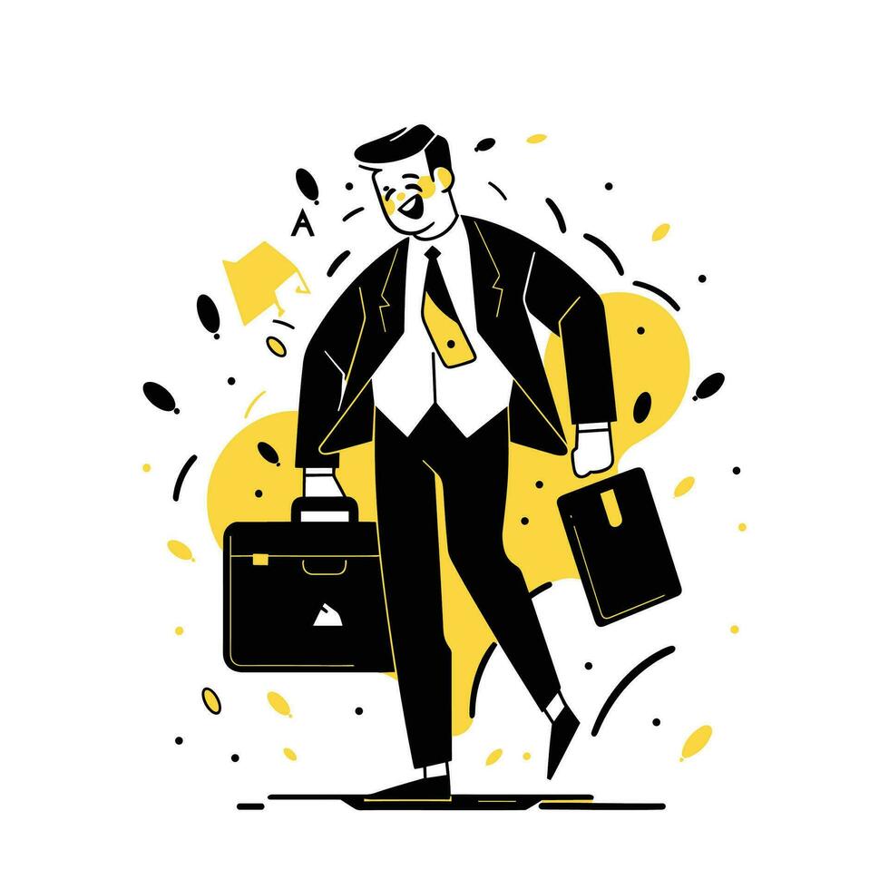 Man Walking with Suitcase, Businessman Character in Flat Style, Businessman Cartoon Vector Illustration Design