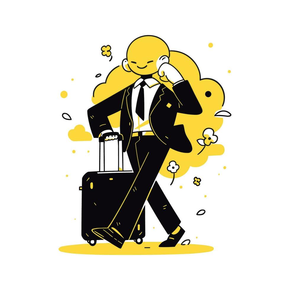 Man Walking with Suitcase, Businessman Character in Flat Style, Businessman Cartoon Vector Illustration Design