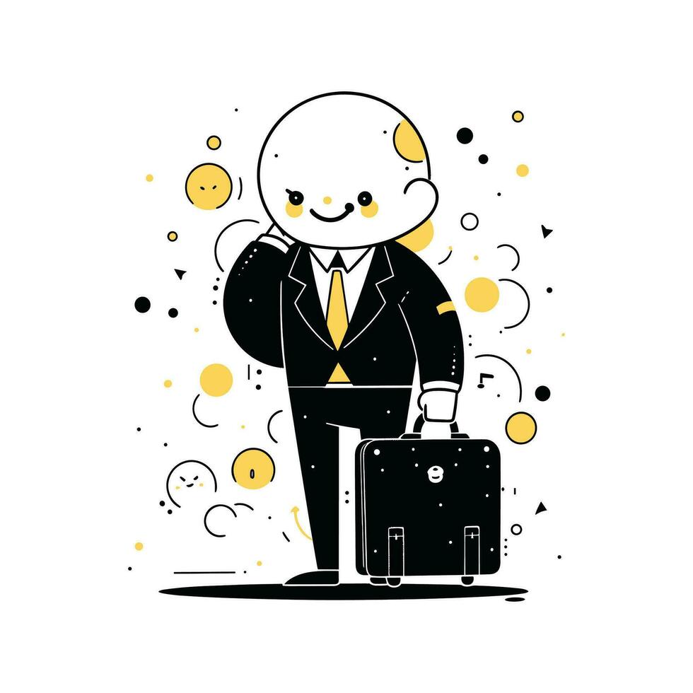 Man Walking with Suitcase, Businessman Character in Flat Style, Businessman Cartoon Vector Illustration Design