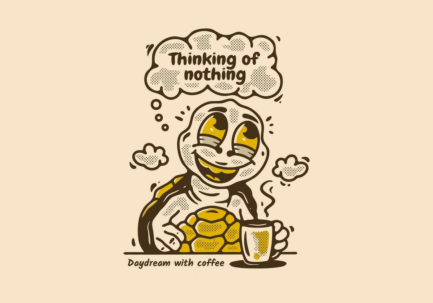 soñador pensando de nada, mascota personaje ilustración de Tortuga bebida un café mientras soñador vector