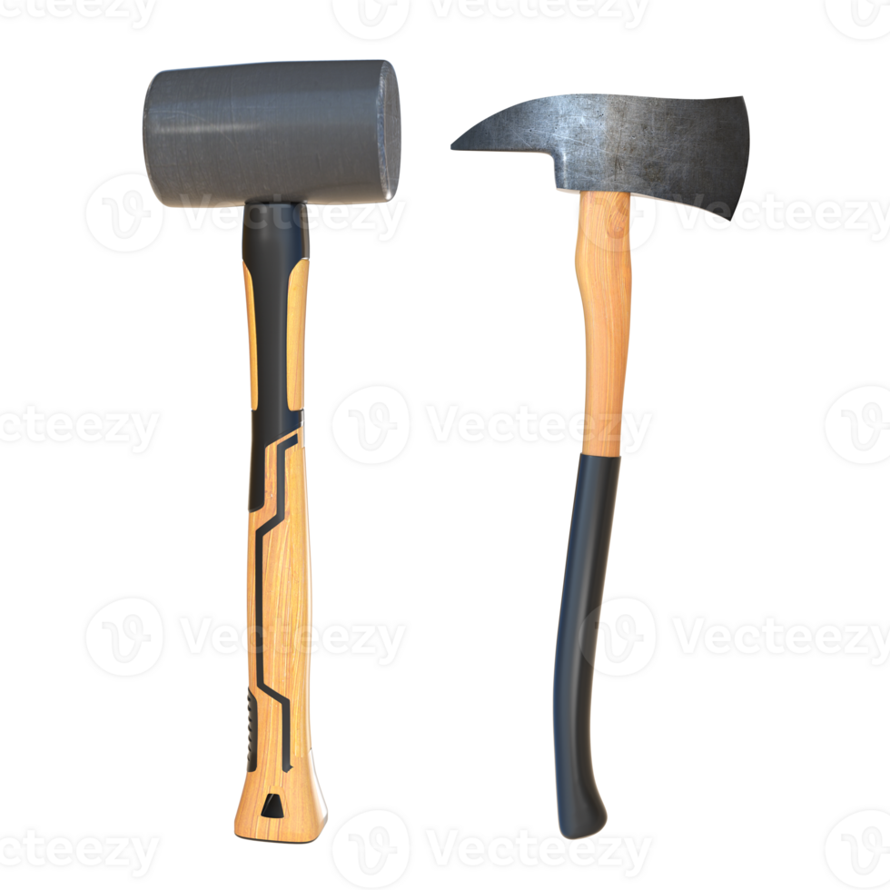 3D Rendering Rubber Hammer And Axe png