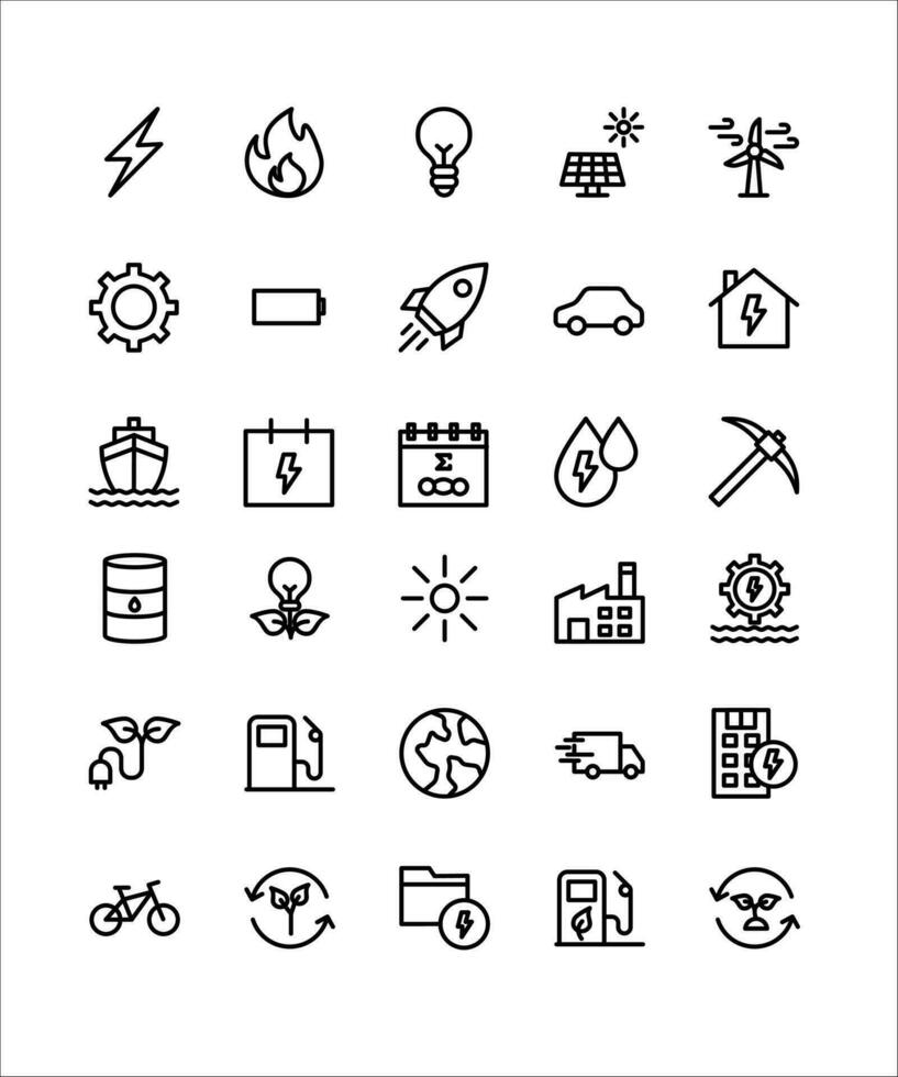 Simple Set of Energy Related Icons. With Outline Style .Contains Solar Energy, Green Energy, electricity Icons. With the aim of posters, web, applications or energy-saving movement stickers. vector