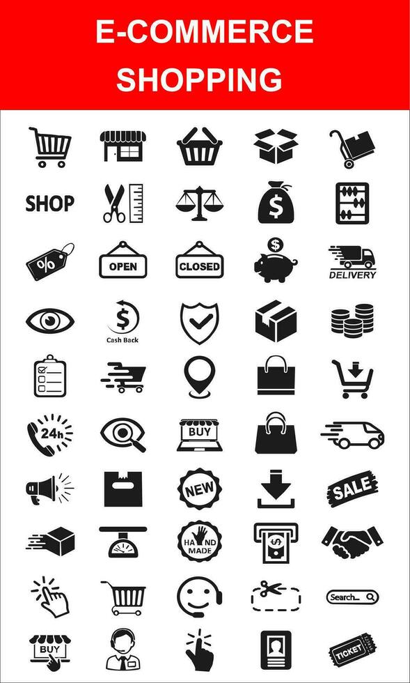 Set simple E-Commerce shopping related icons. With an outline style. Contains stores, flash sales, ATMs and others. With the purpose of ui, web, application or software and many others vector