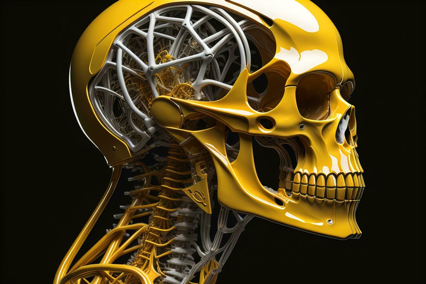 a human skeleton on a solid color background. ai generative photo