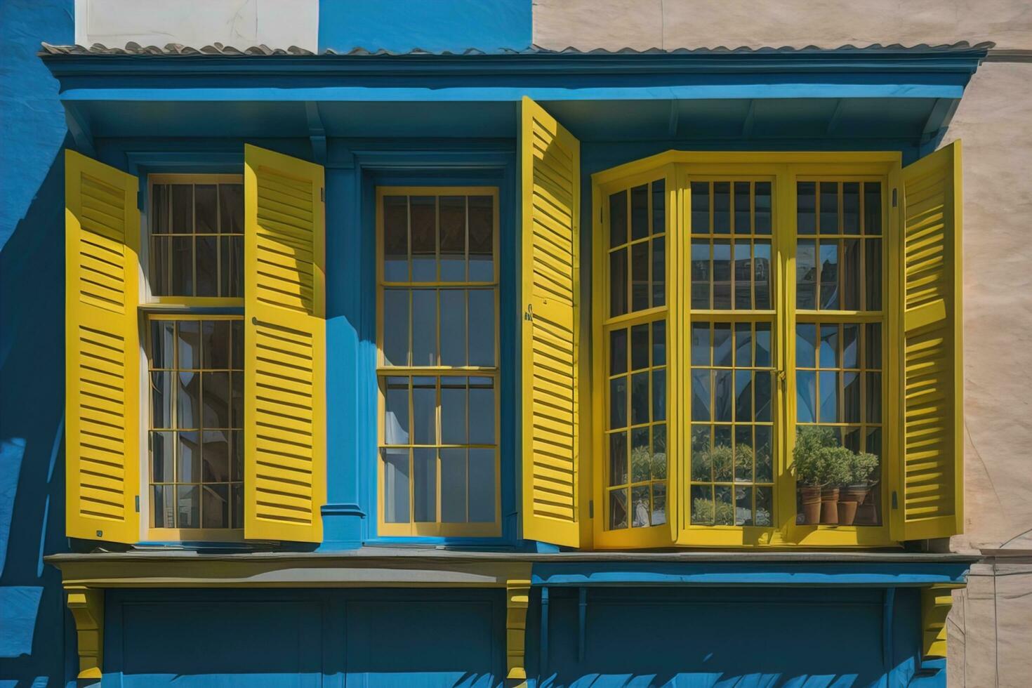 Colorful windows of a typical house in the city, ai generative photo