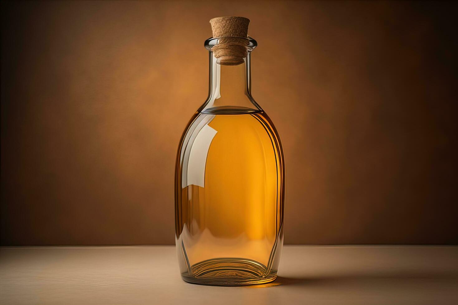 Bottle with a liquid on a solid color background. ai generative photo