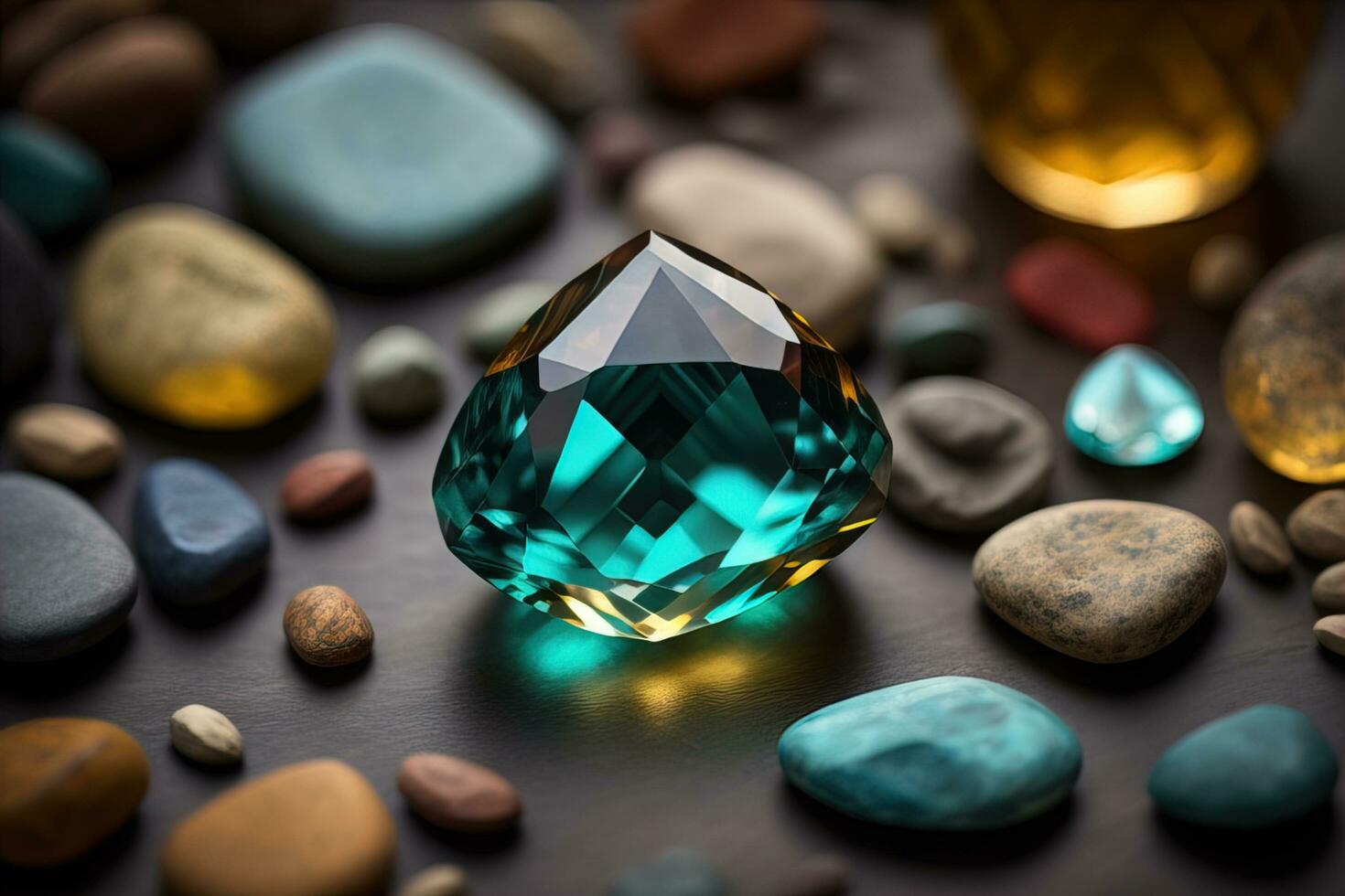 Brilliant multicolored sapphire on a surface. ai generative photo