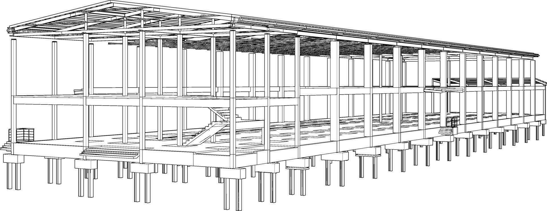 3D illustration of building structure vector