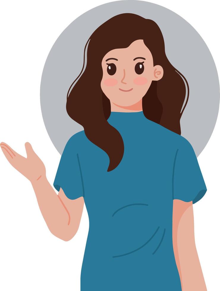 Portrait of a woman gesturing showing or presenting something illustration vector