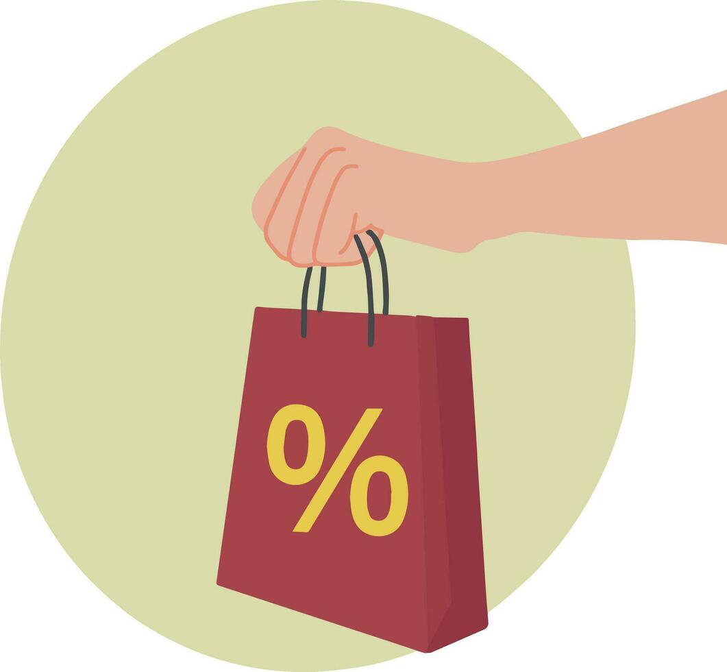 Portrait of hand holding paper bag shopping bag sale illustration vector