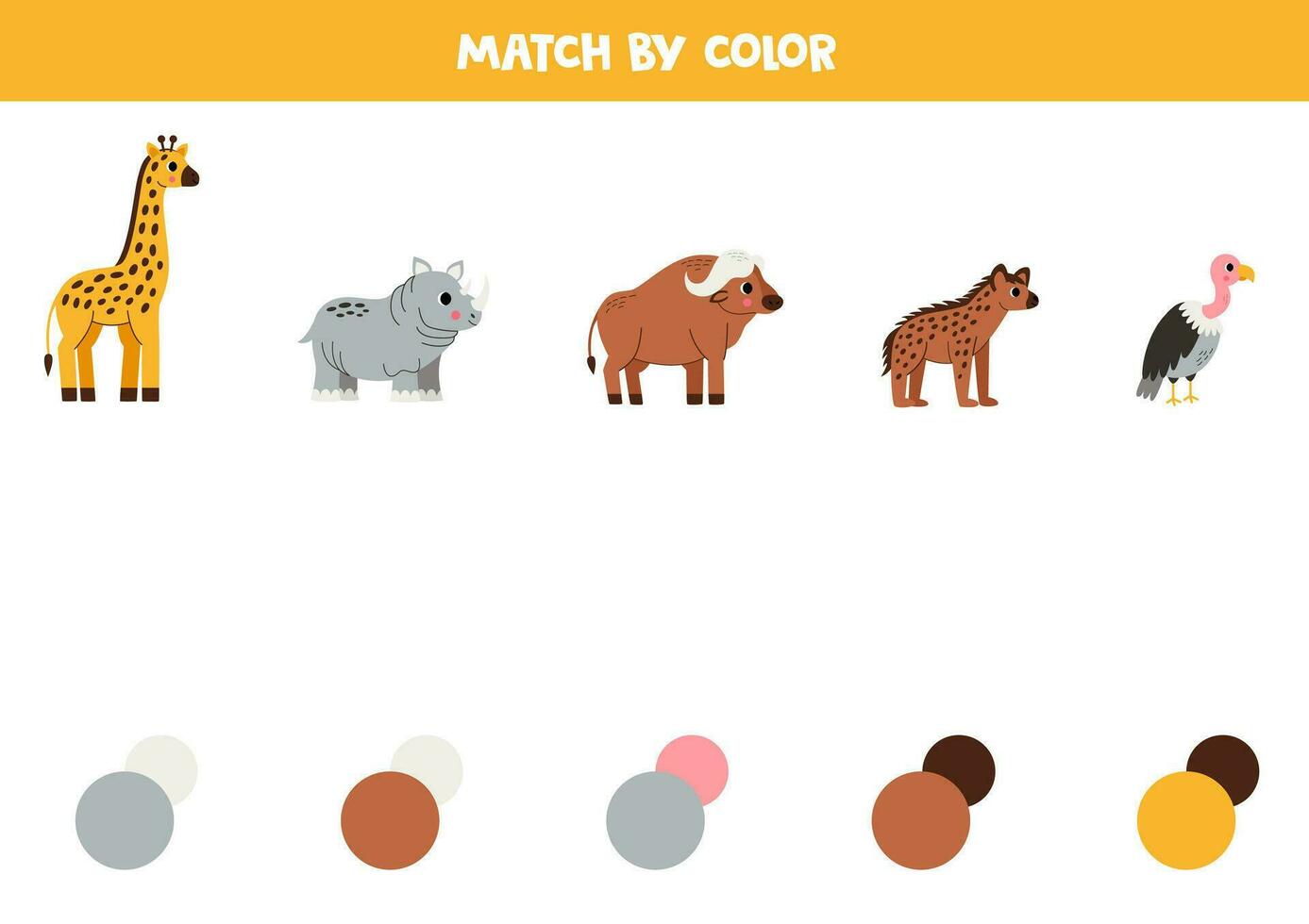 Match African animals and colors. Educational game for color recognition. vector