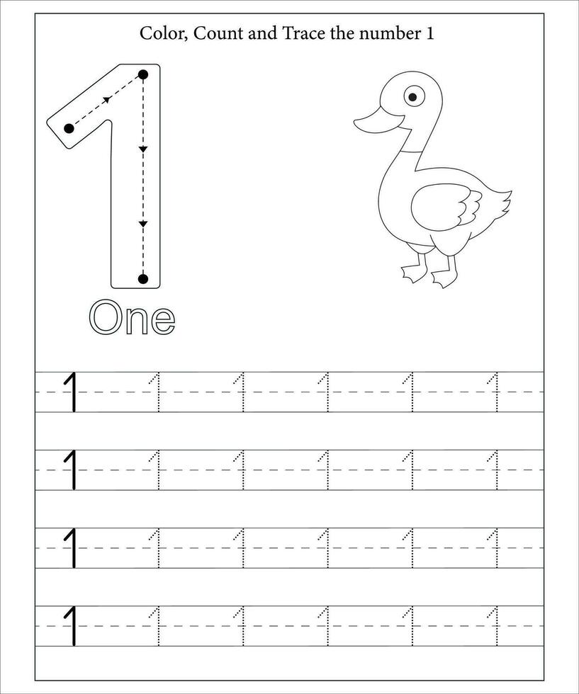 Number Tracing, Number Tracing Worksheet, Math workbook for kids vector