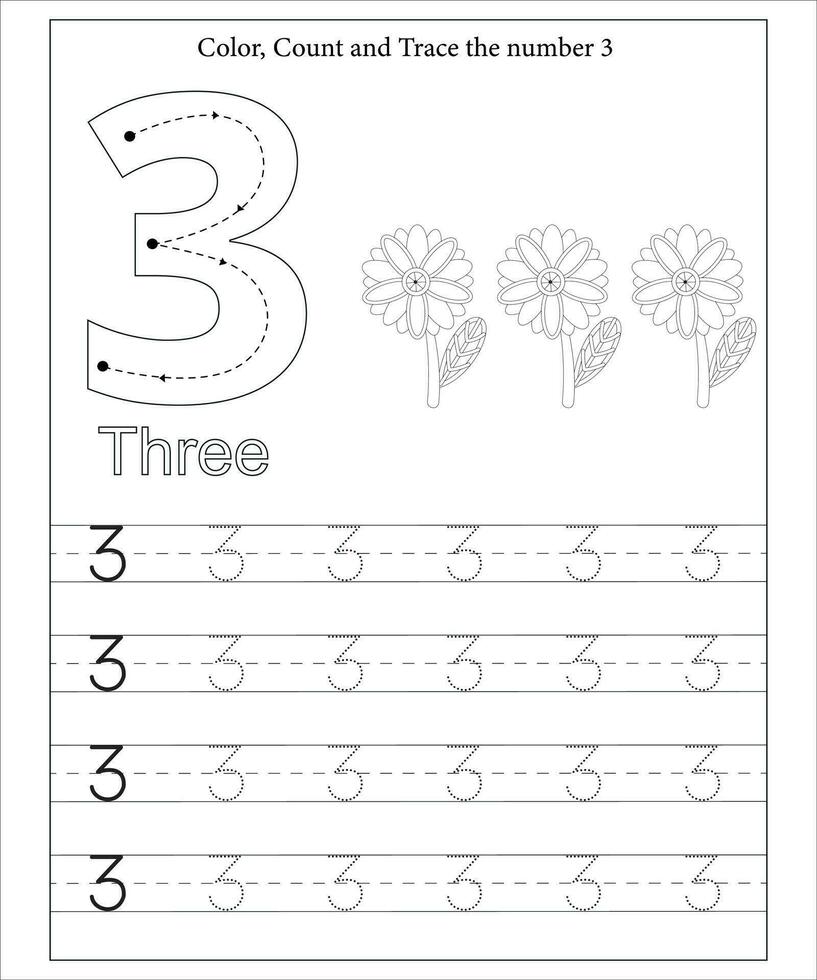 Number Tracing, Number Tracing Worksheet, Math workbook for kids vector