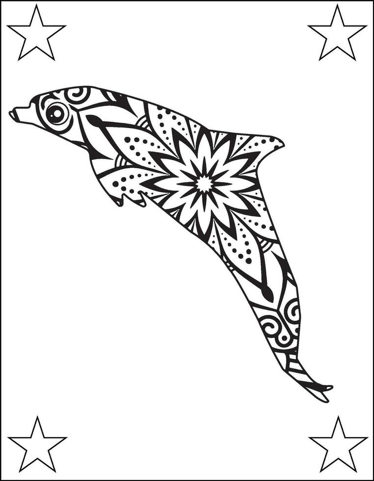 Fish Mandala Coloring Pages.  Black white hand, Fish Mandala Vector
