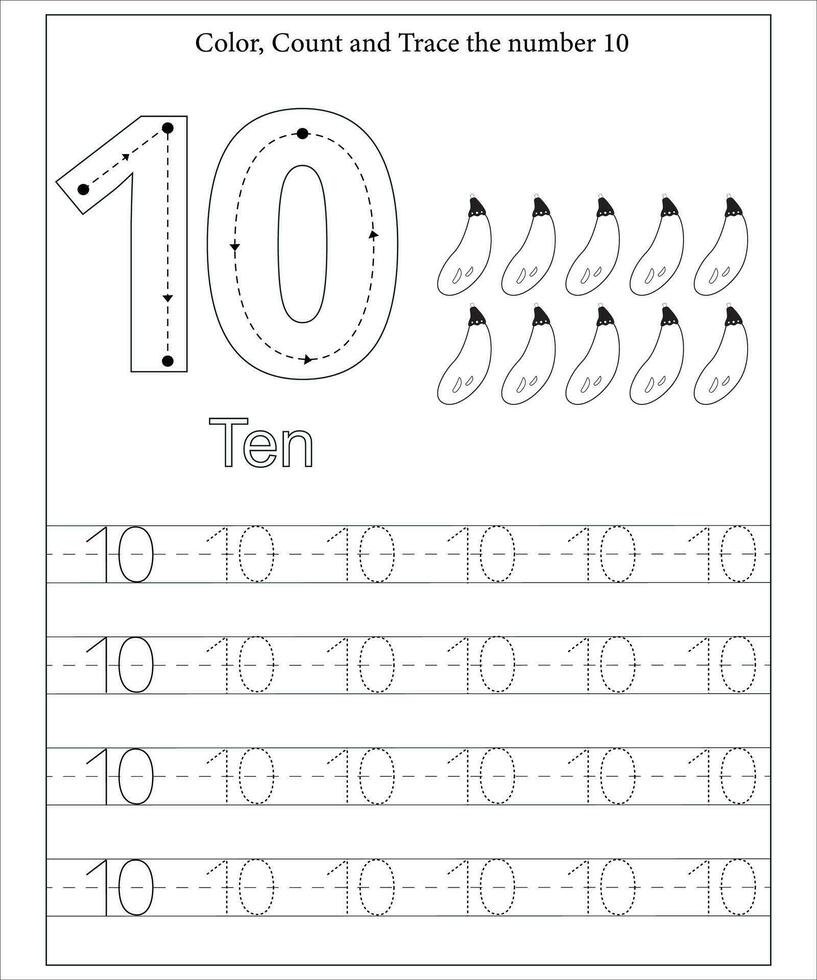 Number Tracing, Number Tracing Worksheet, Math workbook for kids vector