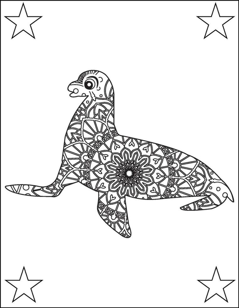 Ocean Animals Mandala Coloring Pages. vector