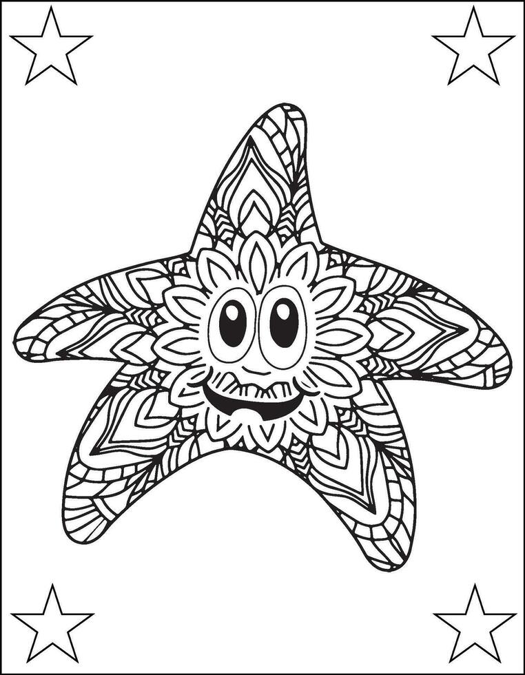 Ocean Animals Mandala Coloring Pages. vector
