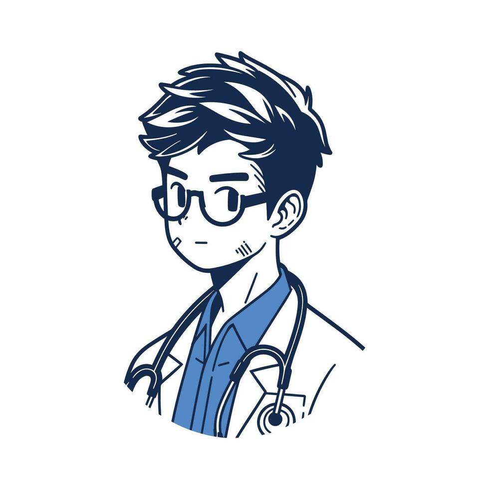 Doctor Portrait Isolated on White Background, Doctor Characters Illustration in Flat Style, Cute Doctor Logo Design vector