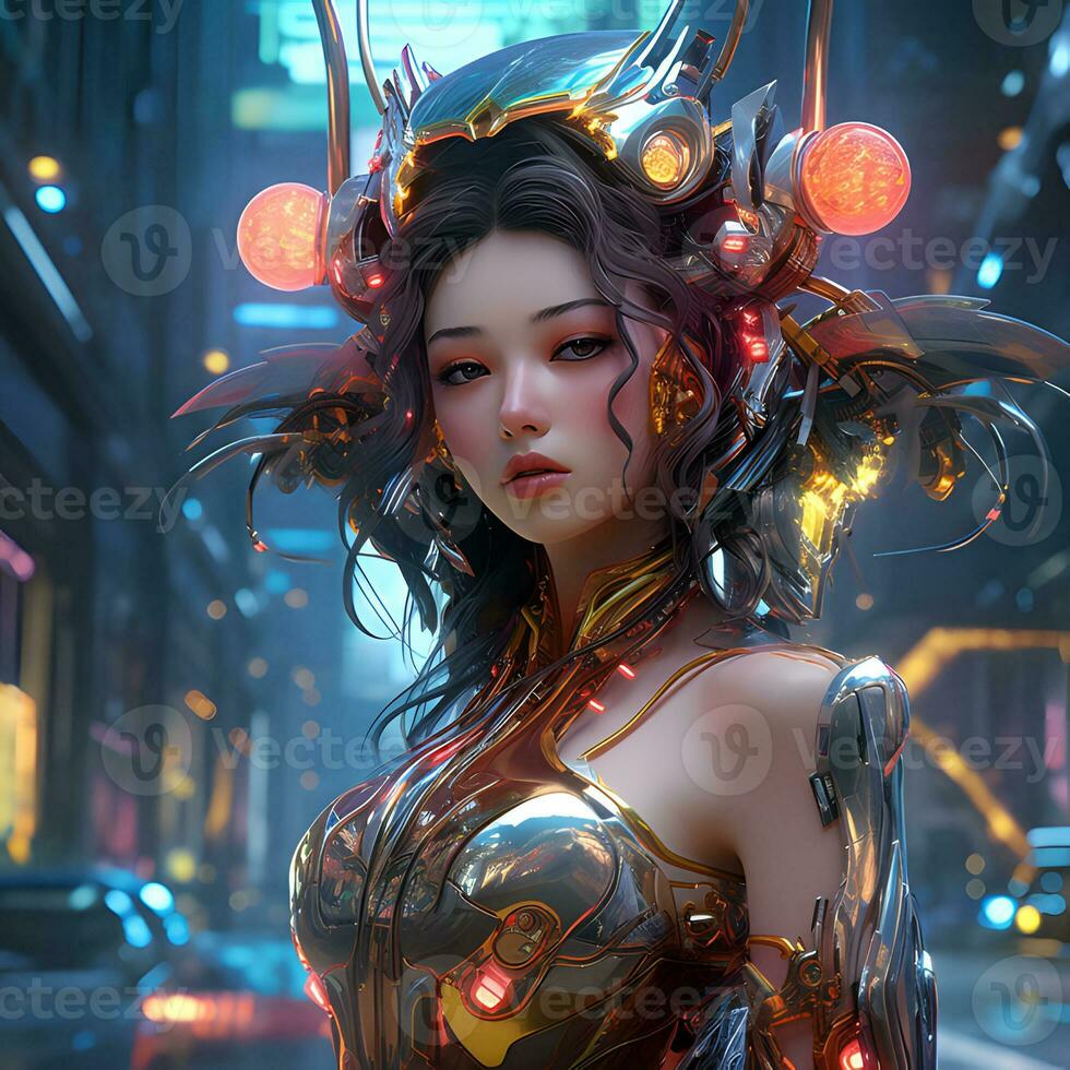 3d render of Mecha robot anime girl photo