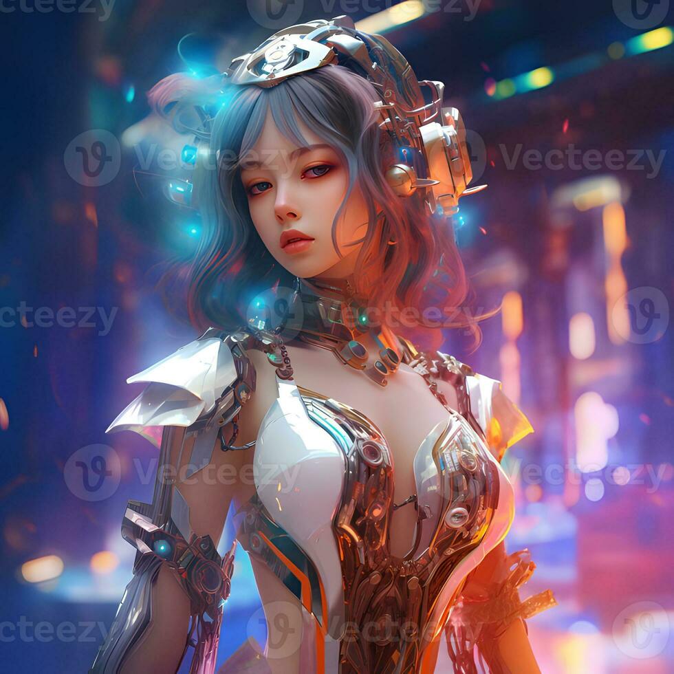 3d render of Mecha robot anime girl photo