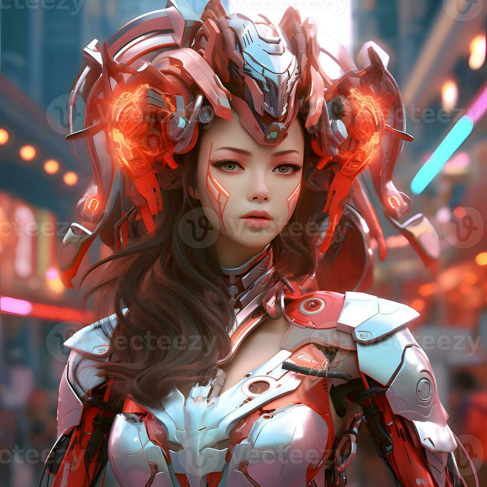3d render of Mecha robot anime girl photo